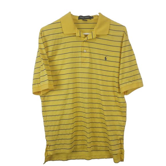 Polo Ralph Lauren Men’s Small Polo Shirt Yellow Striped Short Sleeve  Hi-Low Hem - Picture 1 of 9